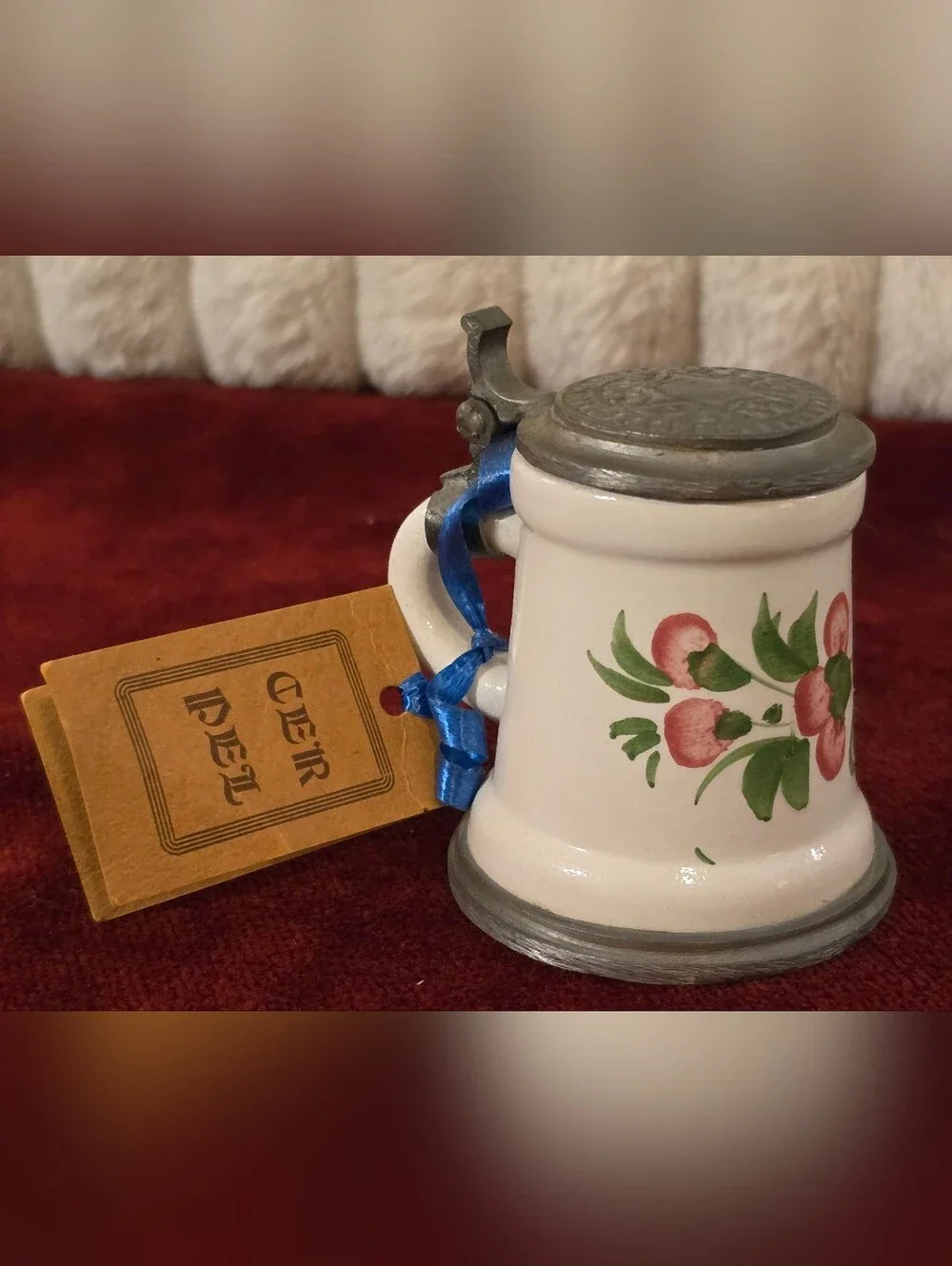 Vintage CER PEL Italian Mini Beer Stein Lidded Shot Glass Hand Painted 2.5”